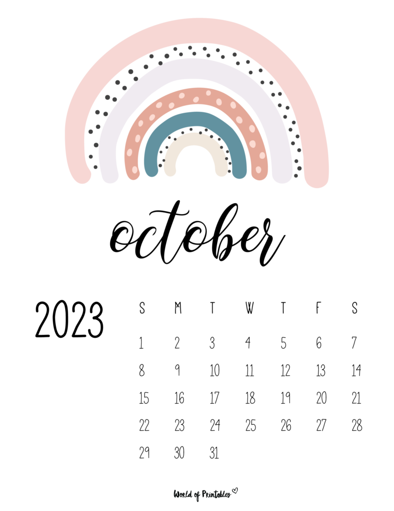 free printable 2023 rainbow calendar - october