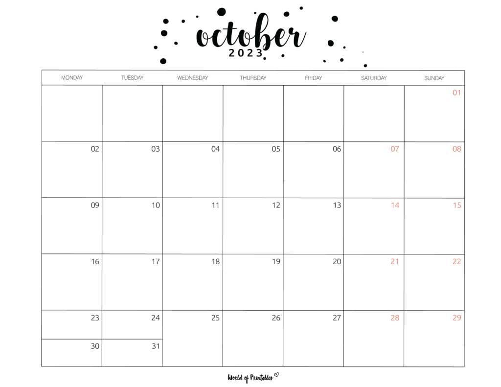 Printable October 2023 Calendar Templates 