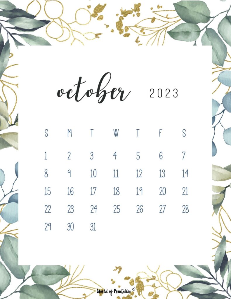 printable monthly calendar 2023 - october