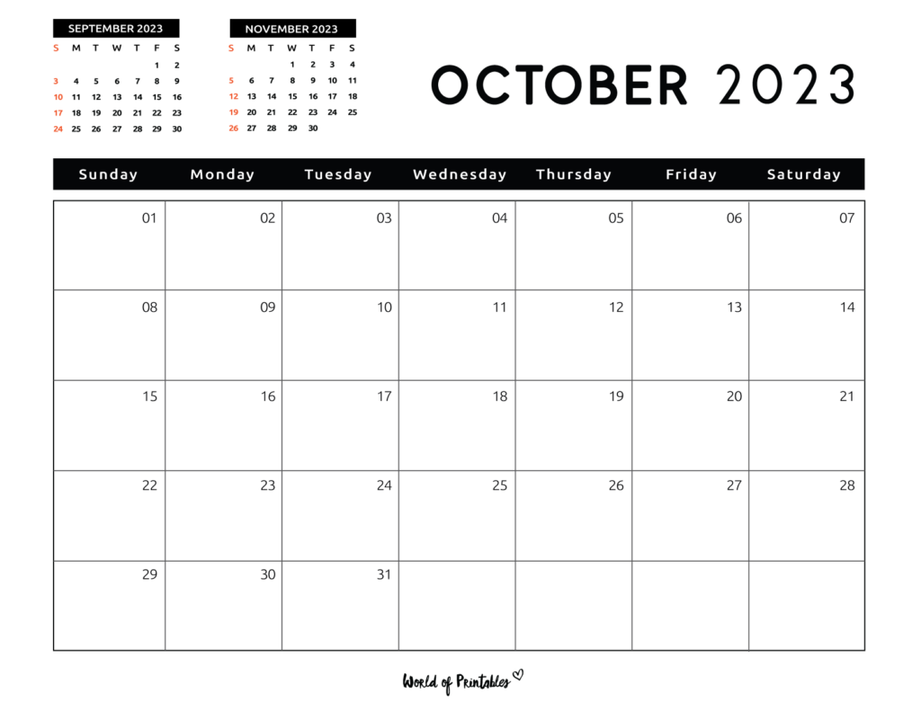 October Calendar 2023 Landscape