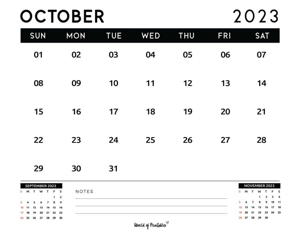 2023 October Calendar Landscape