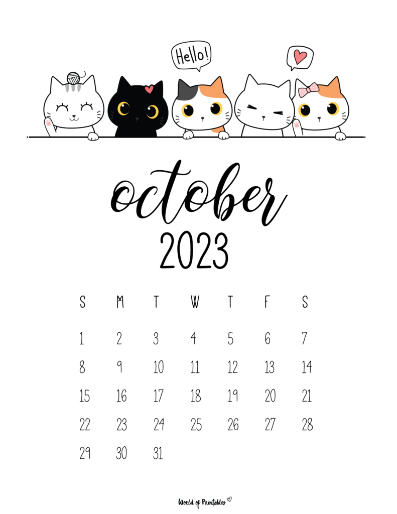 cute 2023 printable calendar - october