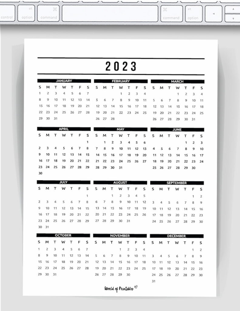 Printable Year Calendars for 2023 In Black