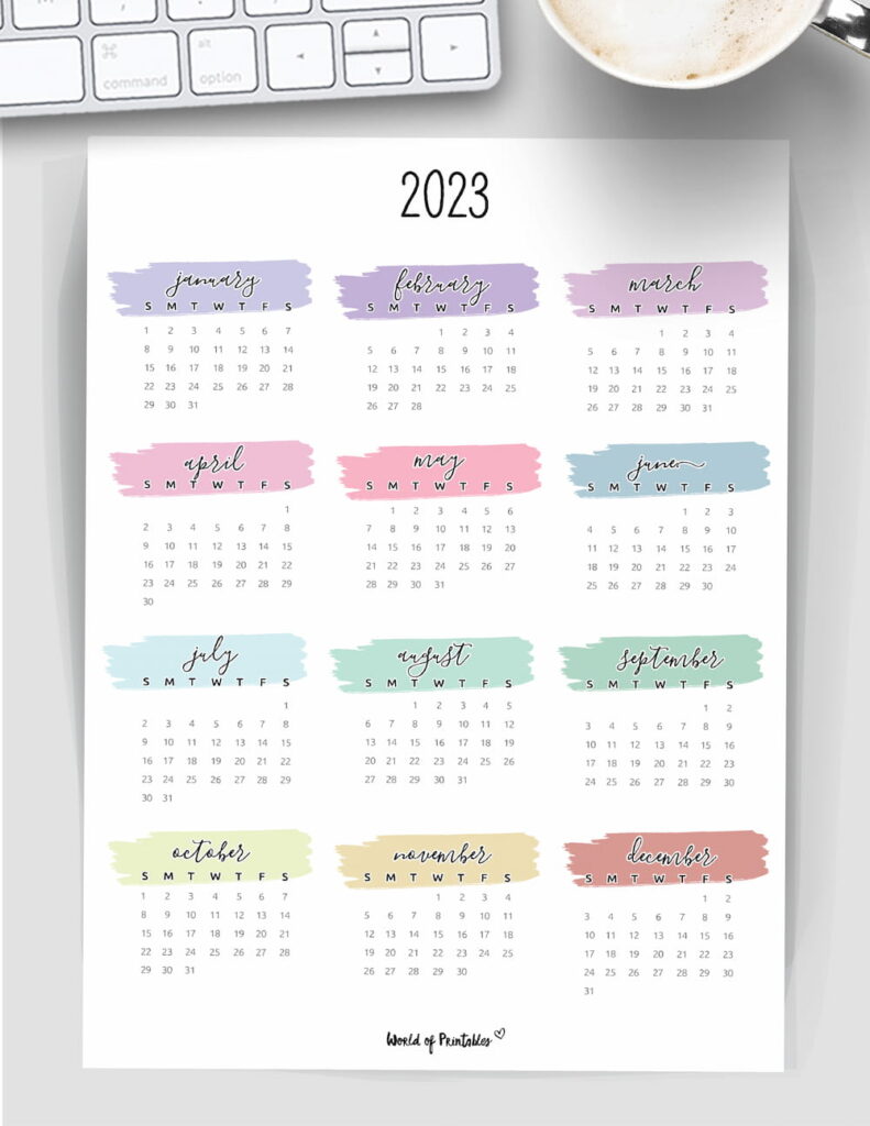 Watercolor year calendar 2023