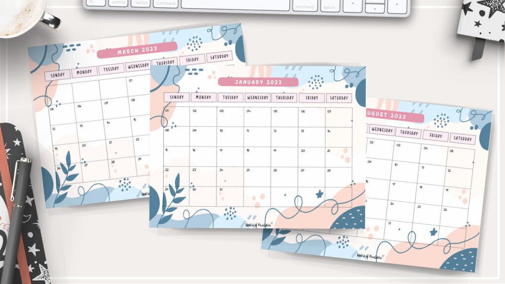 colorful botanical style monthly calendars 2023