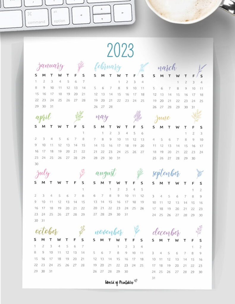 colorful cute botanical 2023 year calendar