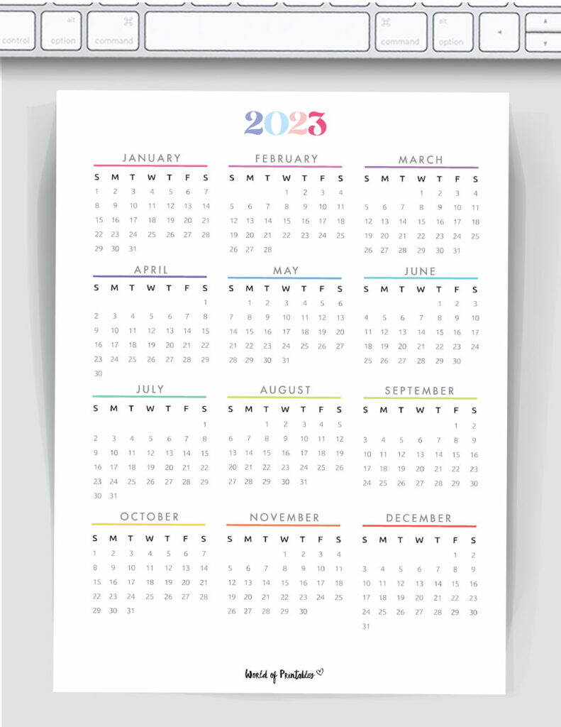 colorful feminine monthly calendar 2023
