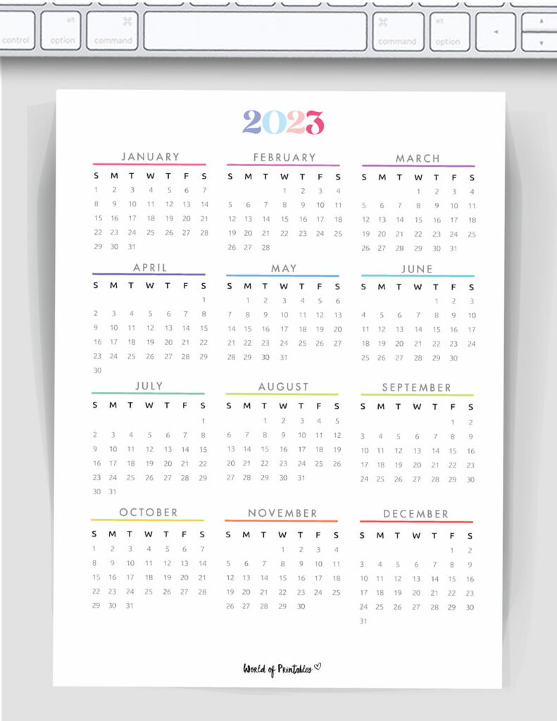 colorful feminine monthly calendar 2023