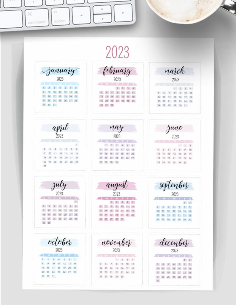 colorful watercolor 2023 year calendar