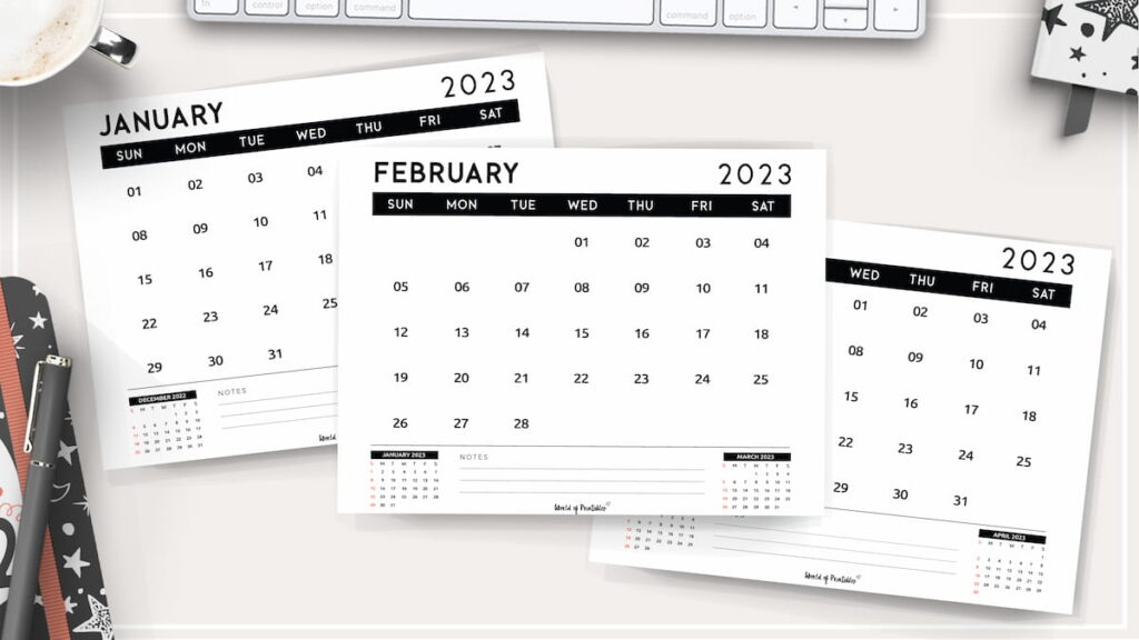 monthly 2023 calendar with next and previous months