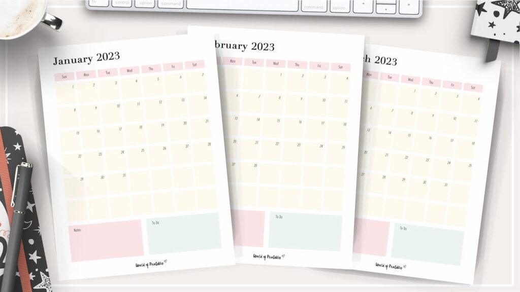 pastel monthly calendar 2023