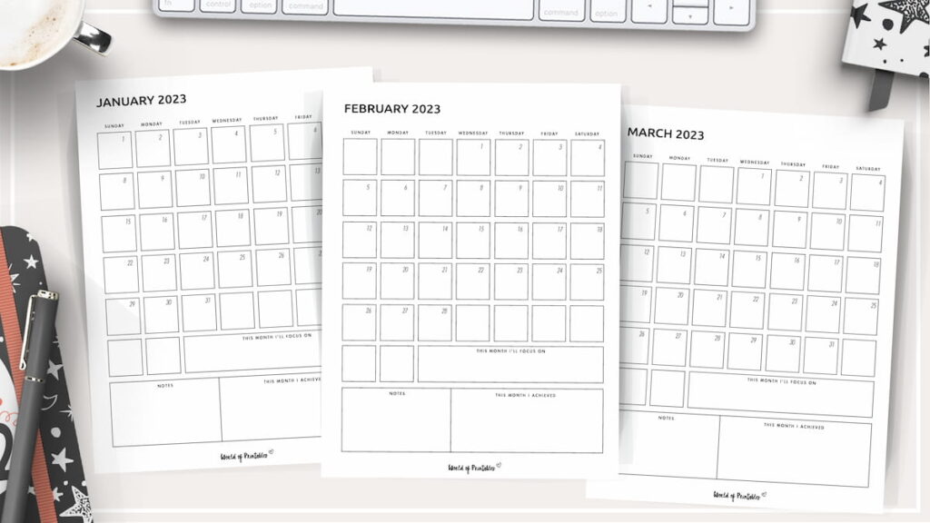 simple monthly calendar 2023 portrait