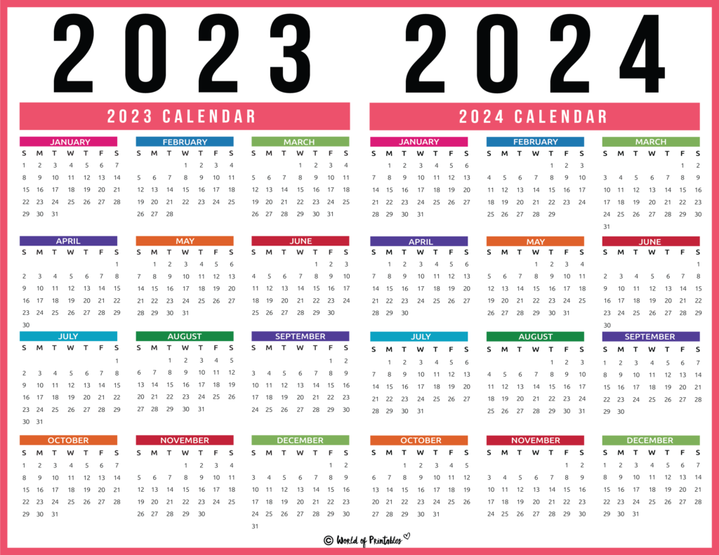 2023 2024 Calendar Color