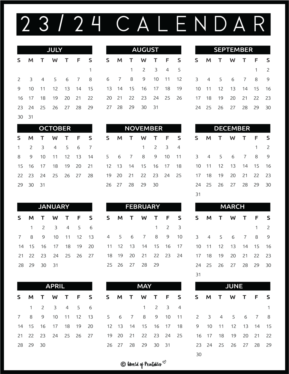 2023 2024 Calendar Free Printables World of Printables