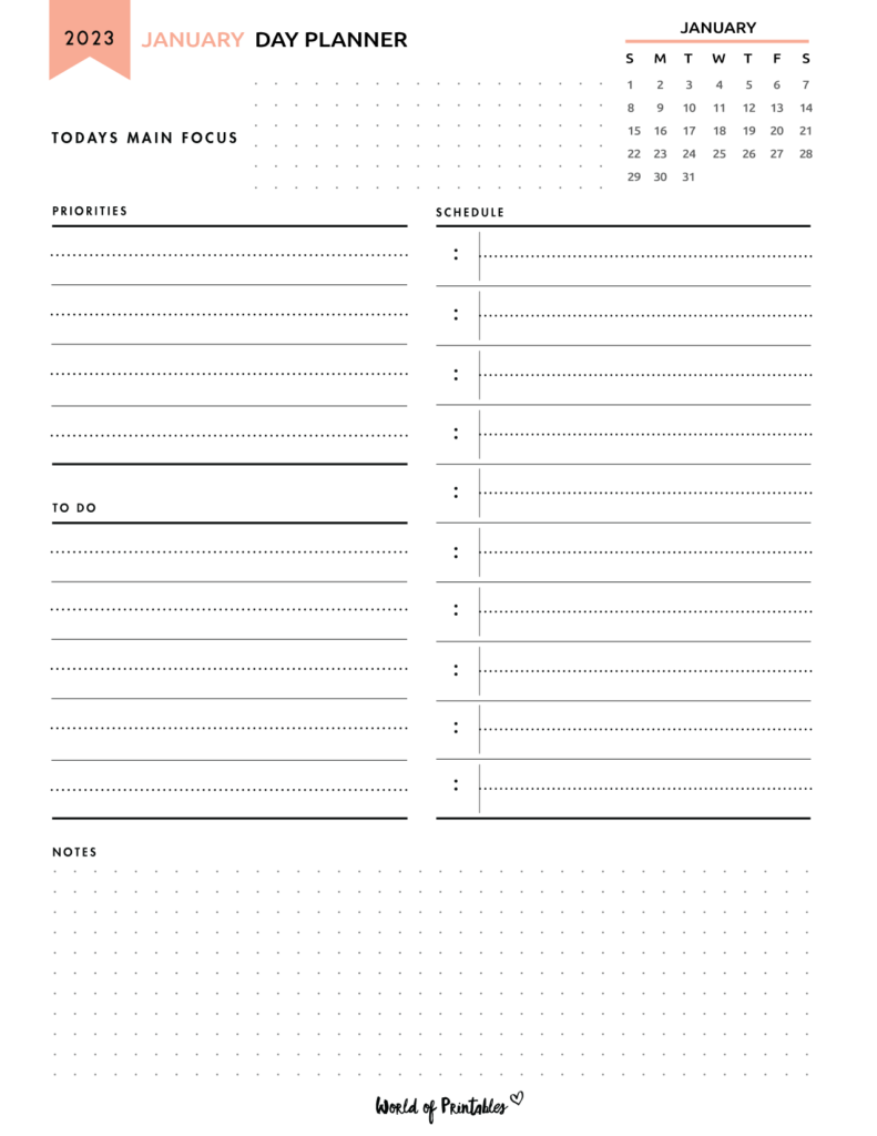 2023 January Day Planner