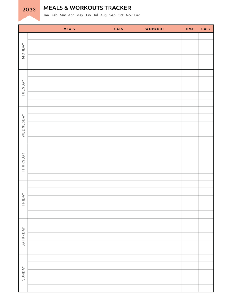 2023 Planner Meals and Workouts Tracker