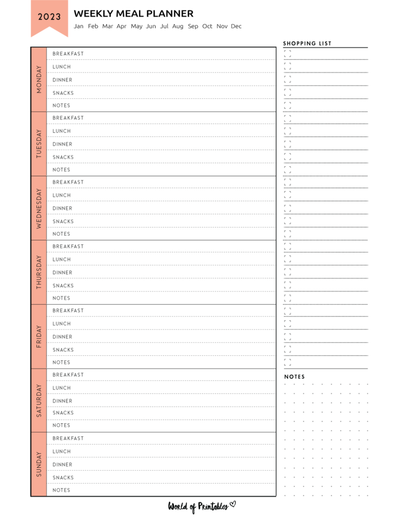 2023 Weekly Meal Planner