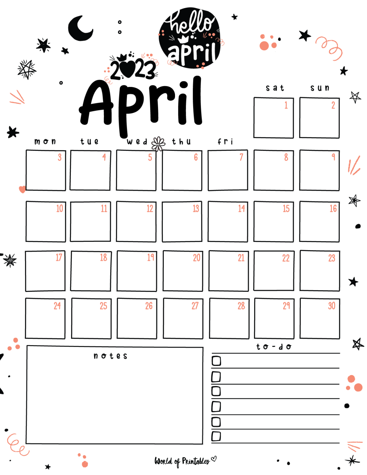 Cute april calendar planner printable set world of printables