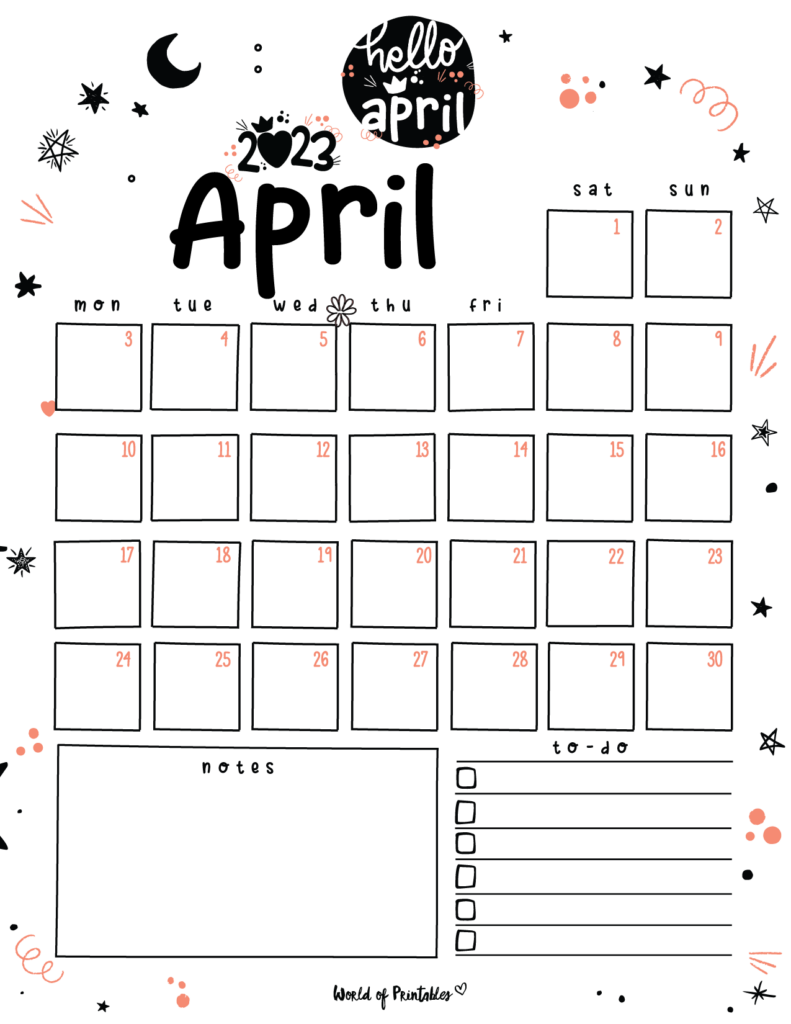 Cute April Calendar & Planner Printable Set World of Printables