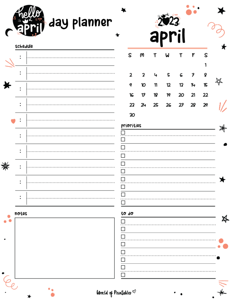 Cute 2023 April Day Planner