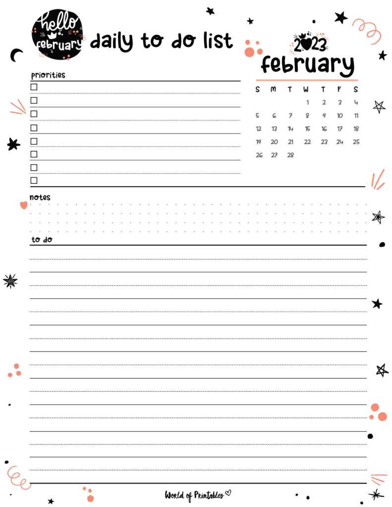 Cute 2023 February Daily To Do List