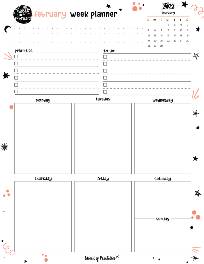 Cute 2023 February Week Planner