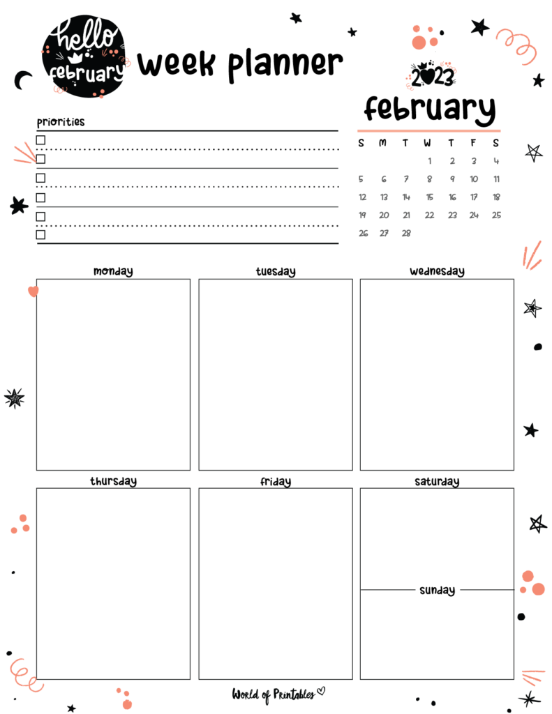 Cute 2023 February Weekly Planner
