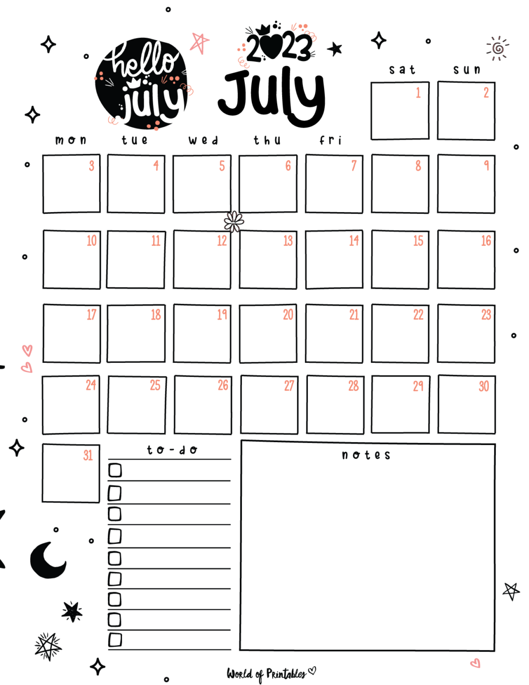 Cute July 2023 Calendar & Planners