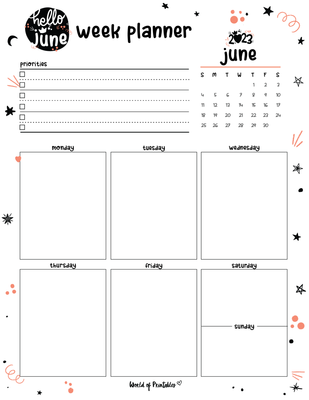 Cute June 2023 Calendar & Planner Set World of Printables