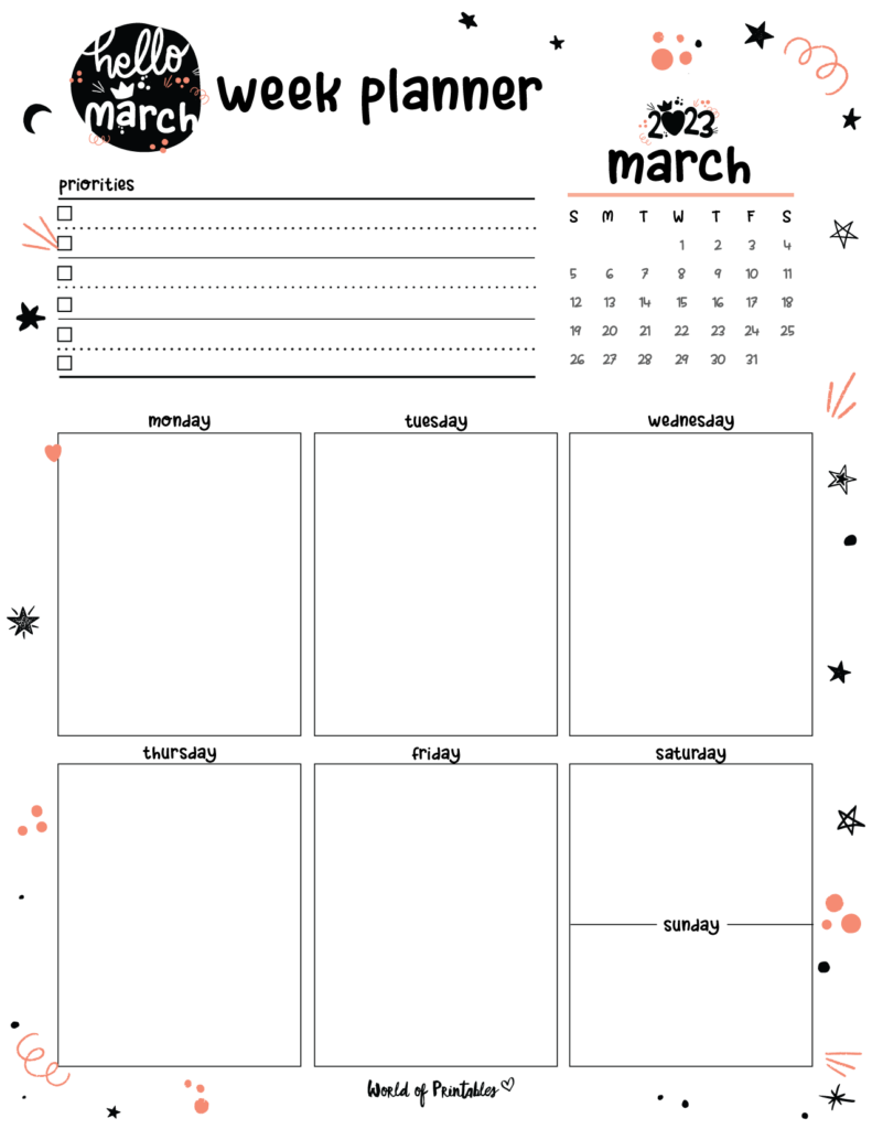 Cute 2023 March Weekly Planner