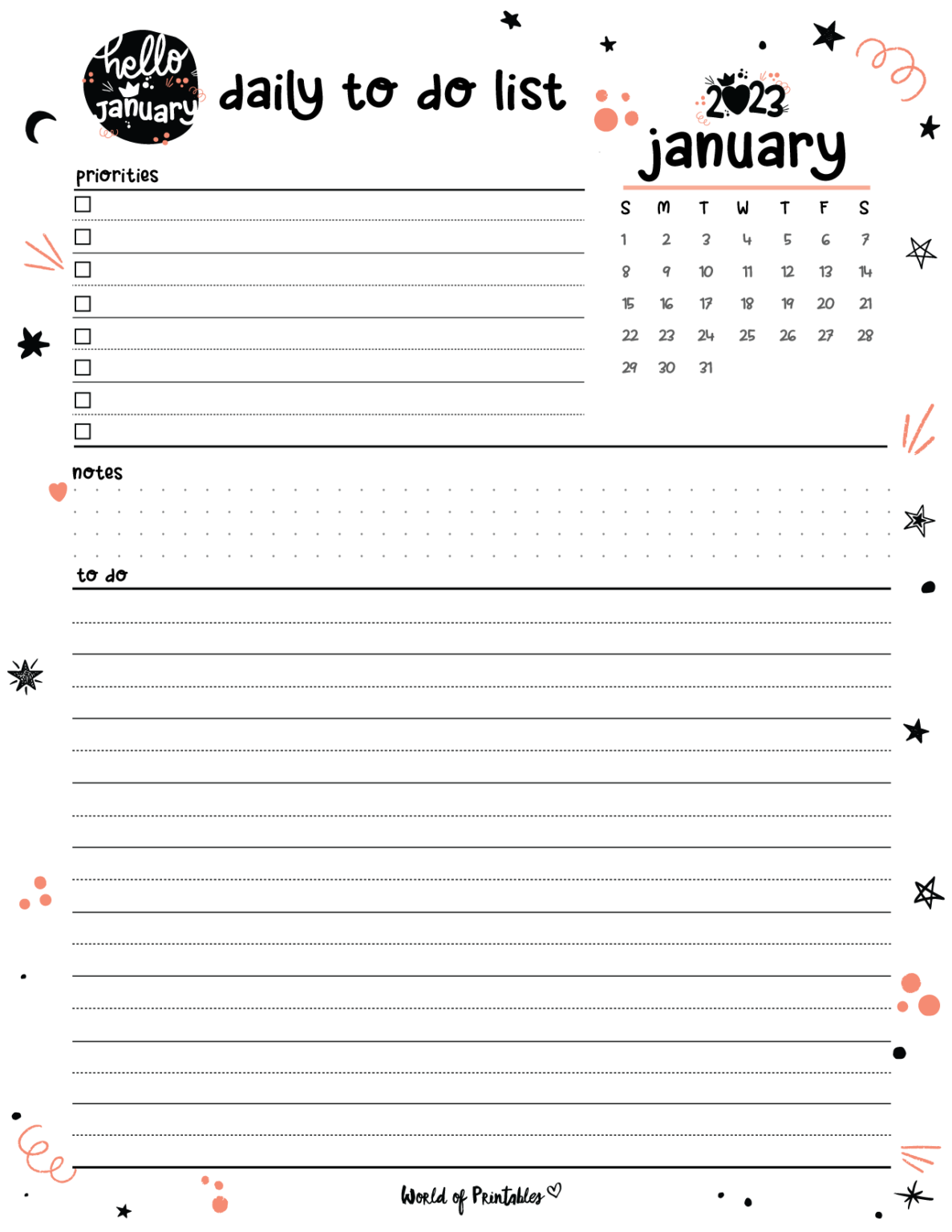 Free cute january calendar planner printable set world of printables