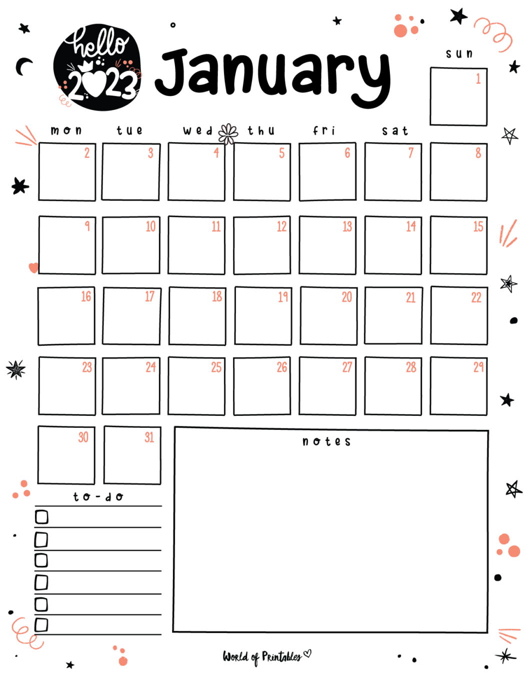 Free Cute January Calendar & Planner Printable Set - World of Printables