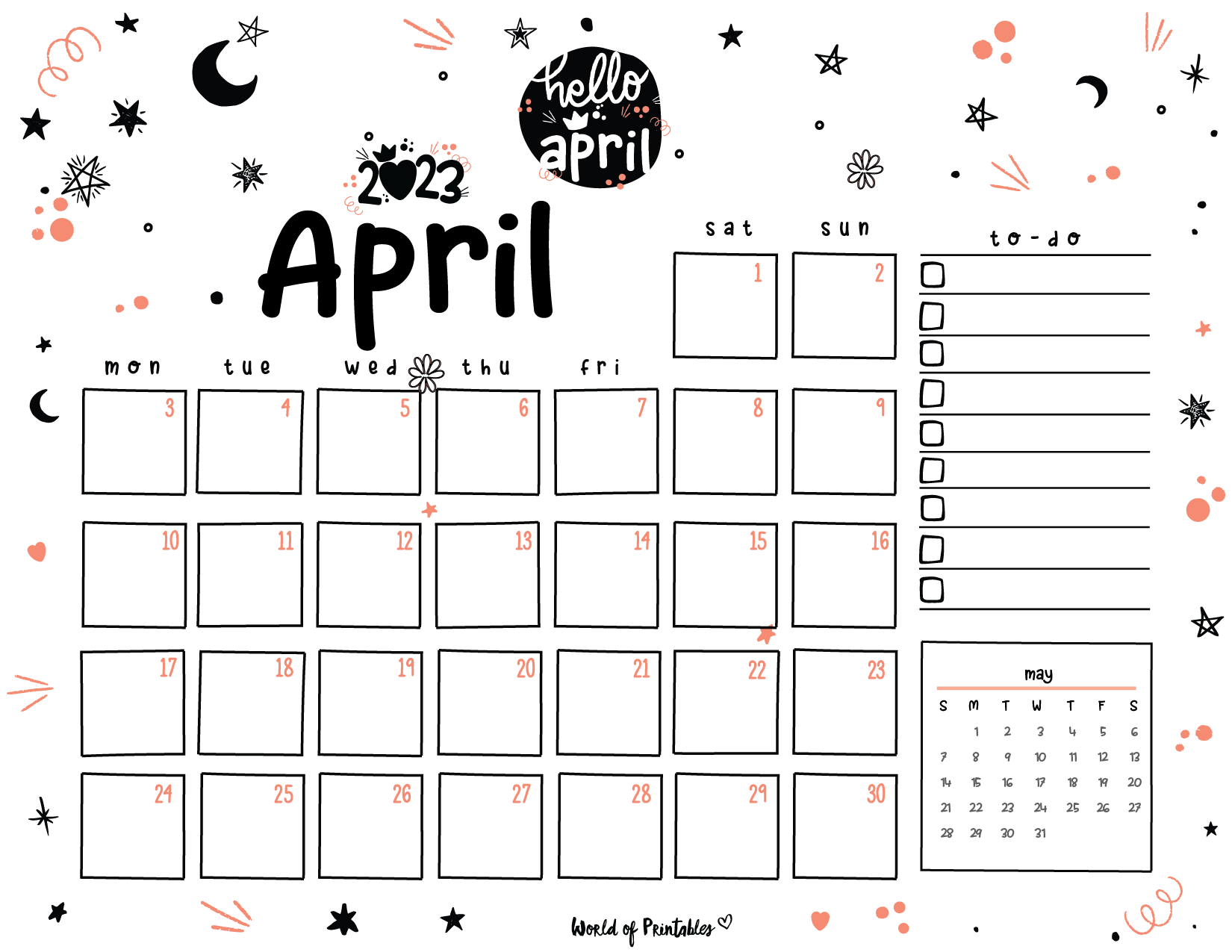 Cute April Calendar & Planner Printable Set World of Printables