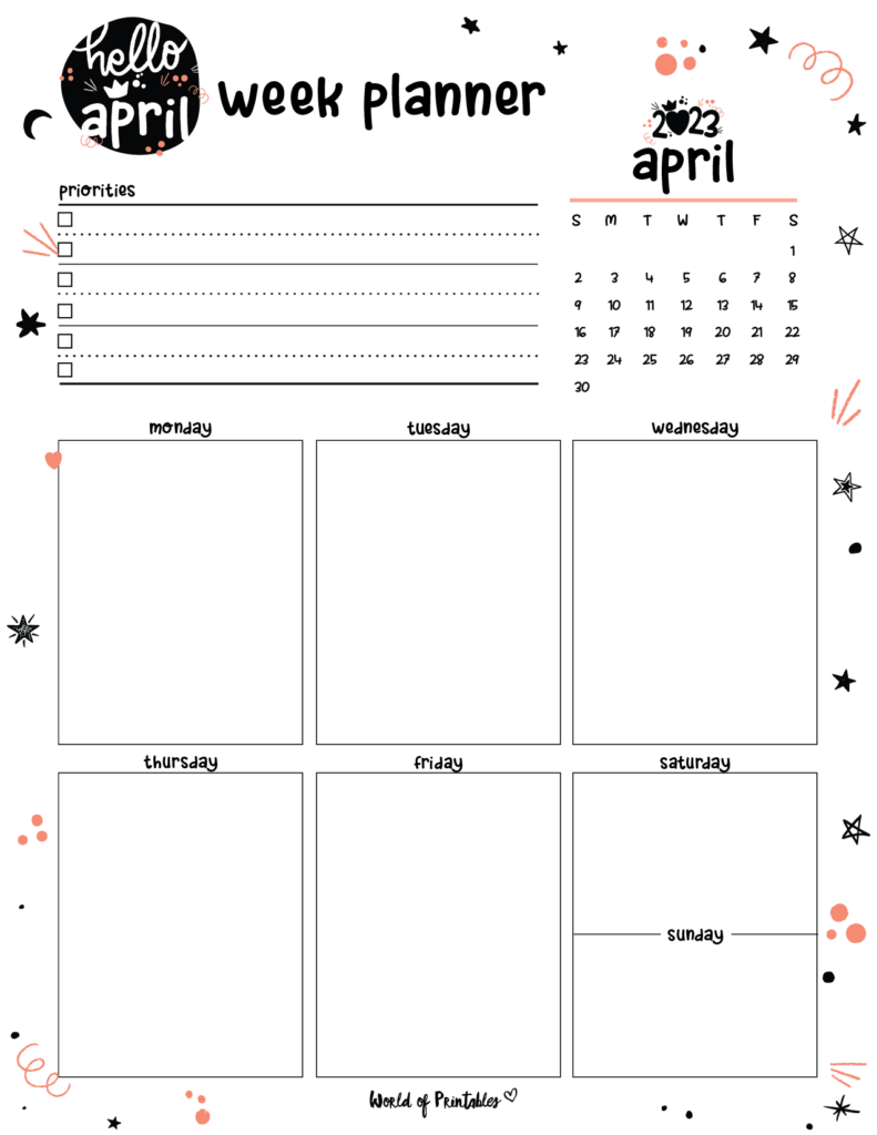 Cute April 2023 Planner and Calendar - World of Printables_Weekly Planner - January