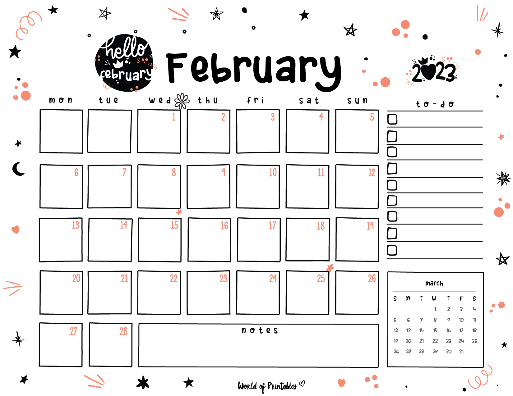 Cute February 2023 Calendar & Planner Set World of Printables