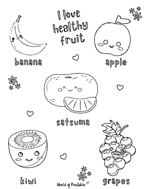 Cute Food Coloring Page featuring fruit