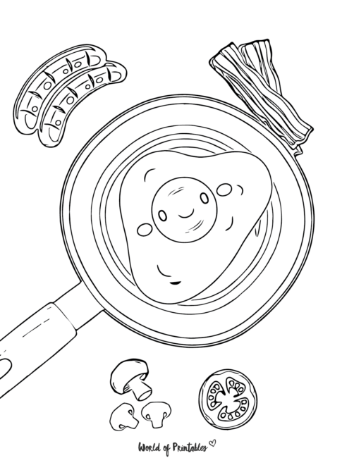 Cute Food Coloring Page featuring breakfast