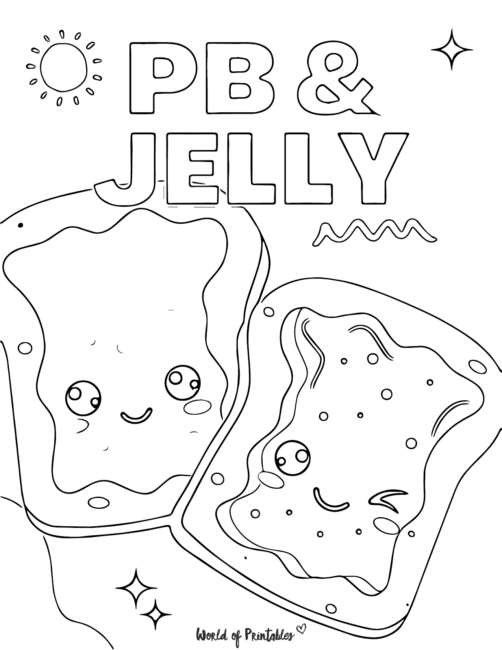 Cute Food Coloring Page featuring PB & J sandwich