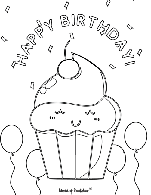 Cute Food Coloring Page featuring a cupcake