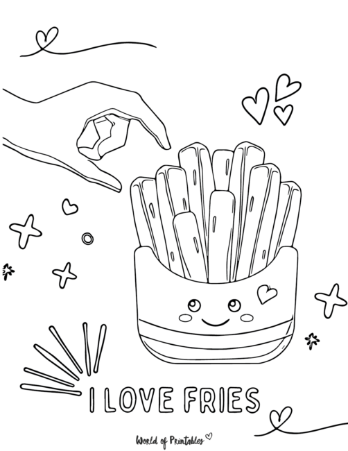Cute Food Coloring Page featuring fries