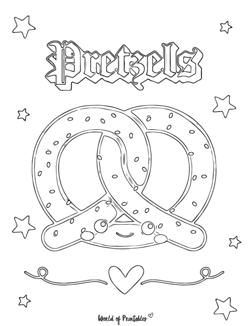 Cute Food Coloring Page featuring pretzels