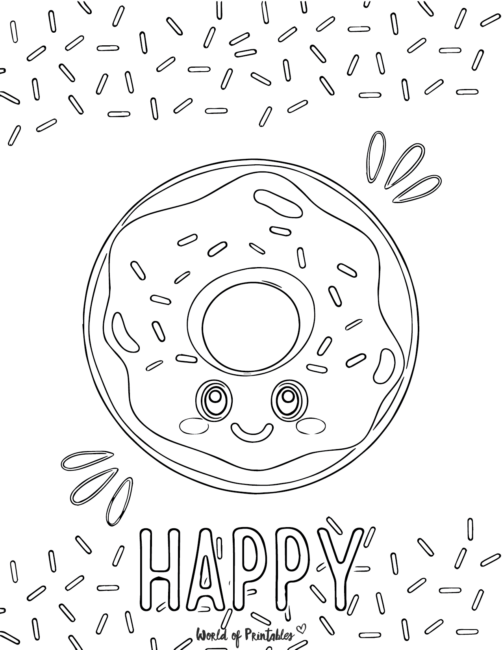 Cute Food Coloring Page featuring donut