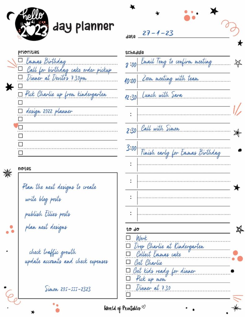 Hello 2023 Cute Daily Planner Example