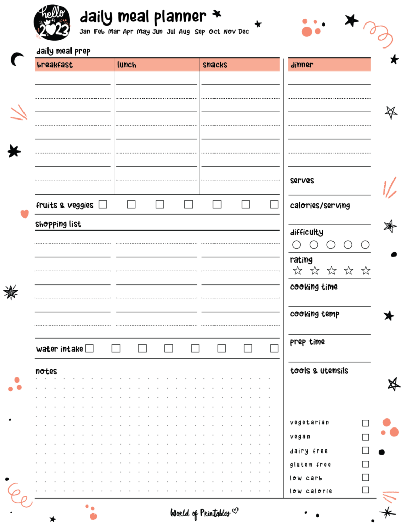 Hello 2023 Cute Planner_Daily Meal Planner