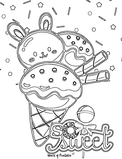 Kawaii Coloring Page featuring ice cream