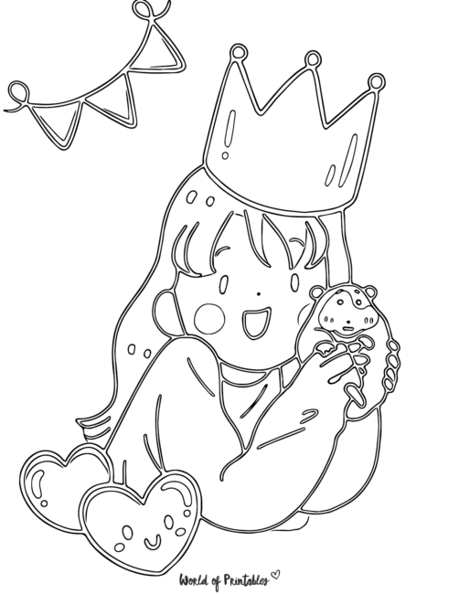 Kawaii Coloring Page featuring cute girl with hamster
