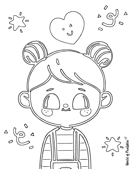 Kawaii Coloring Page featuring cute girl