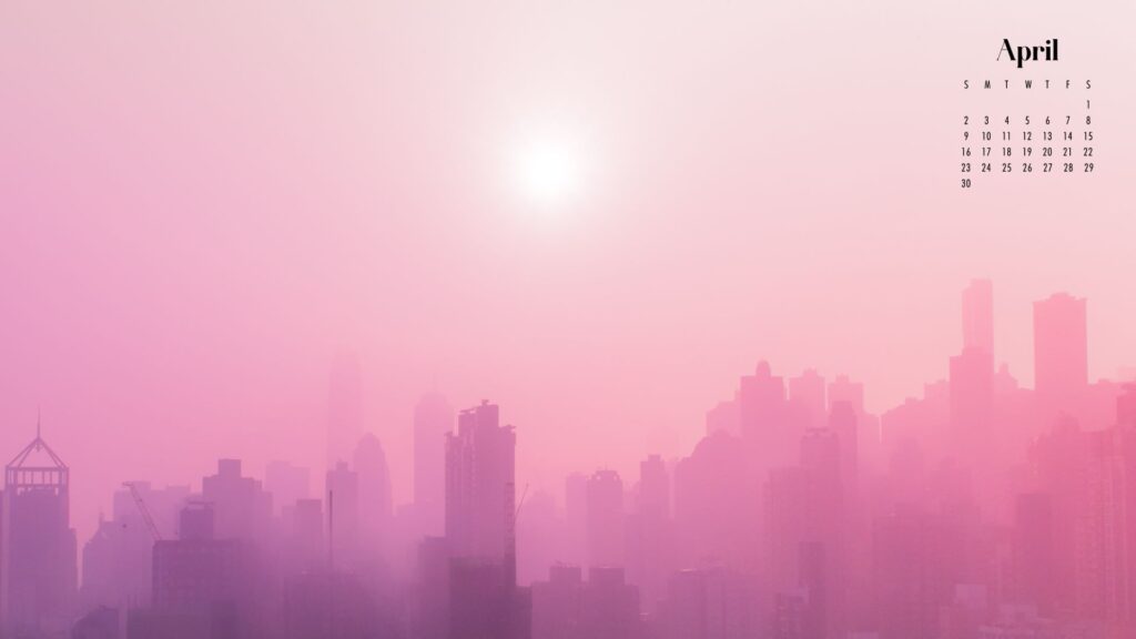 desktop wallpaper of hazy purple city skyline