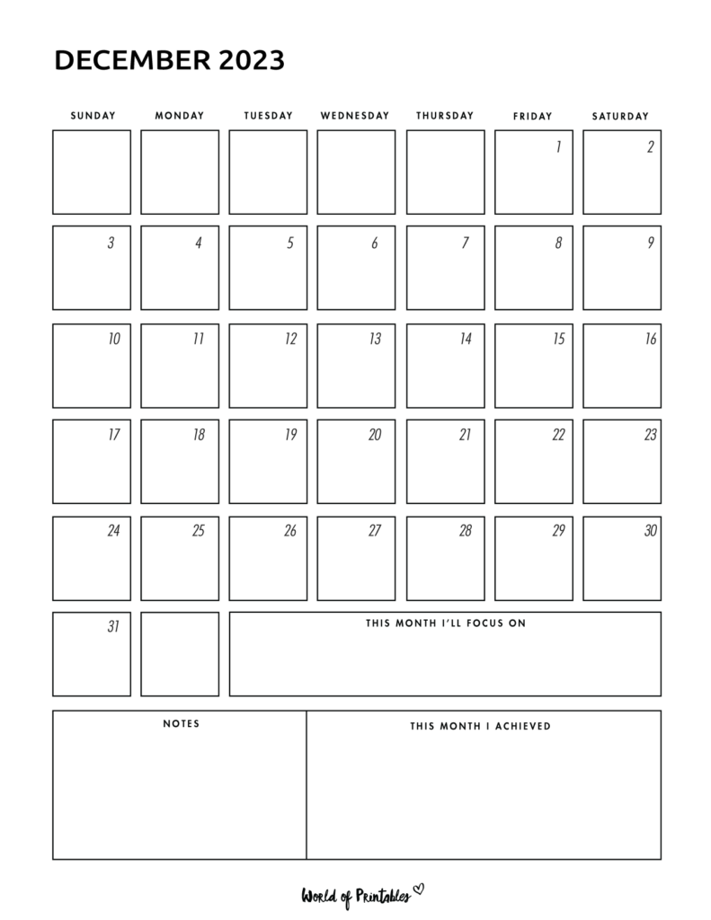 Minimalist December 2023 Calendar