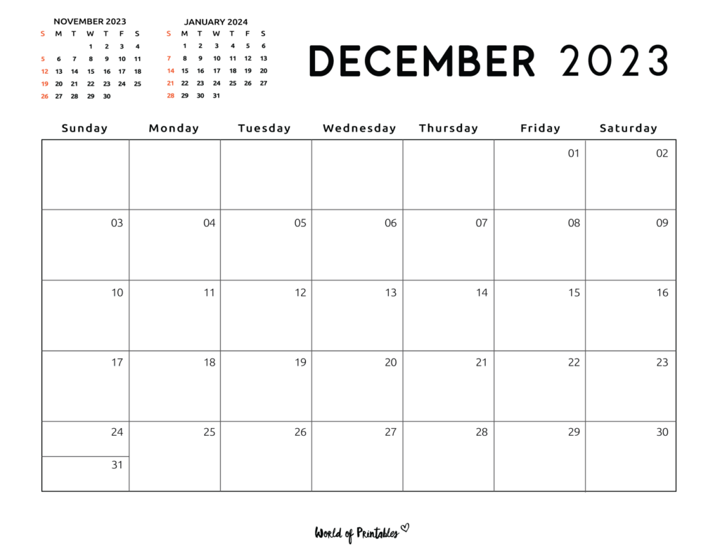 2023 December Calendar - Landscape
